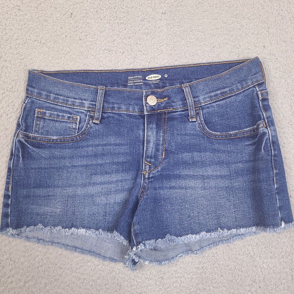 Old Navy Semi-Fitted Denim Jean Shorts Womens Size 0 Blue Cut-Off Hem Stretch